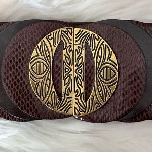 Rolfs Brown Belt with Gold Accent‎ size S/M 30 inches around and 3 inches wide